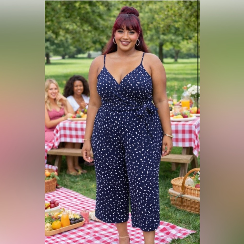 NWT Kaileigh Navy Blue Printed Dots  Jumpsuit size 3X 🌸🌹🌺  BG 03 02!